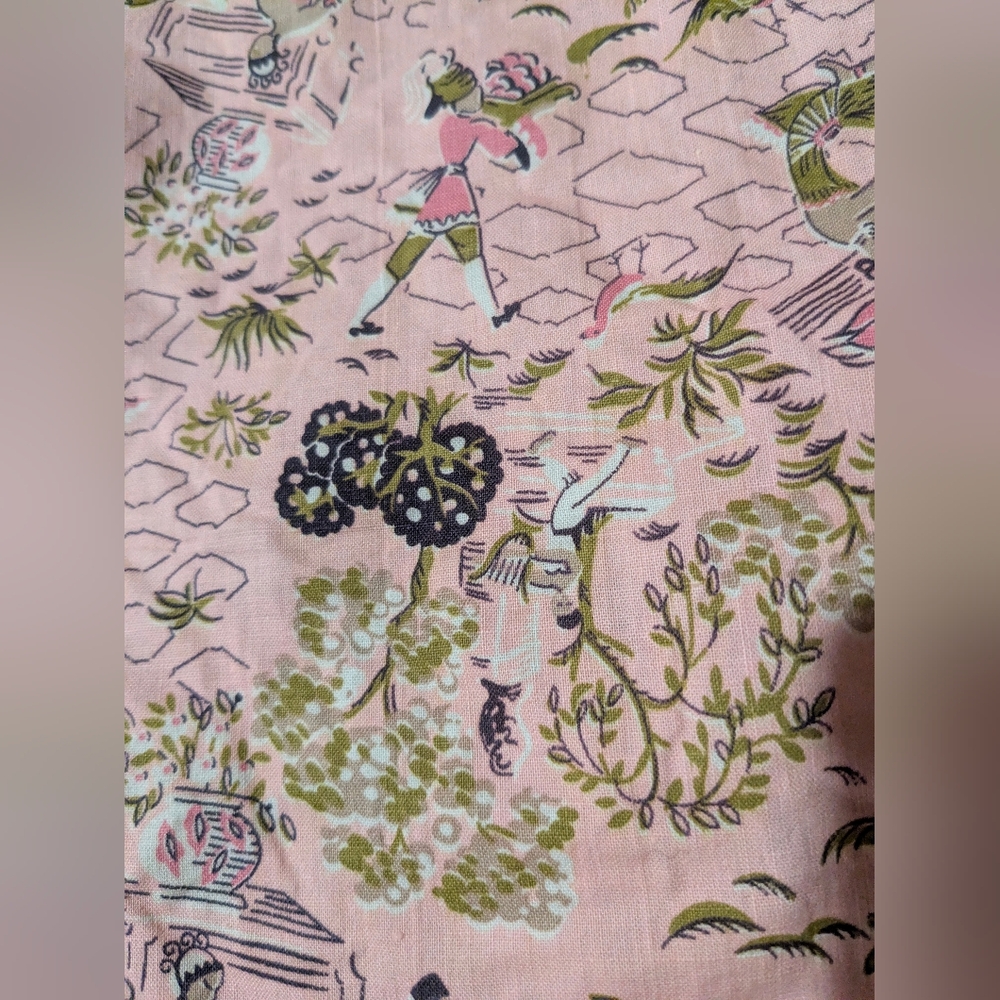 50s Unique Vintage Sewing Fabric Yardage 4 Yrd X 34 Wide Pink Green